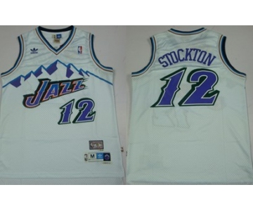 Utah Jazz #12 John Stockton Mountain White Hardwood Classics Soul Swingman Throwback Jersey