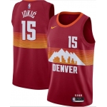 Men's Denver Nuggets #15 Nikola Jokic Red 2021 City Edition NBA Swingman Jersey With The Sponsor Logo