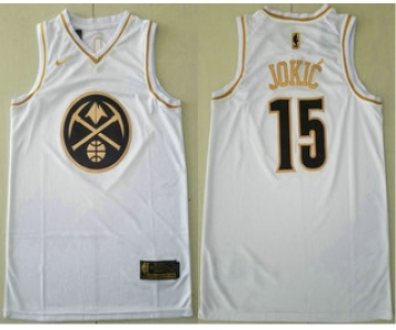 Men's Denver Nuggets #15 Nikola Jokic White Golden Nike Swingman Stitched NBA Jersey