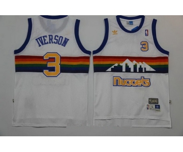 Men's Denver Nuggets #3 Allen Iverson White Rainbow Hardwood Classics Soul Swingman Throwback Jersey