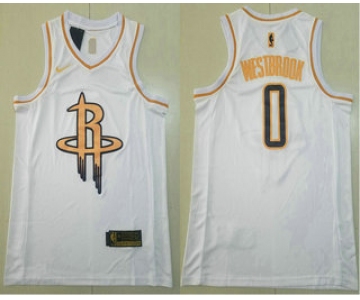 Men's Houston Rockets #0 Russell Westbrook White Golden Nike Swingman Stitched NBA Jersey