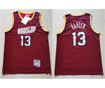 Rockets 13 James Harden Red Checkerboard Hardwood Classics Jersey