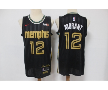 Men's Memphis Grizzlies #12 Ja Morant Black Nike 2021 NEW Swingman City Edition Jersey With The Sponsor Logo