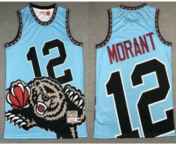 Men's Memphis Grizzlies #12 Ja Morant Light Blue Big Face Mitchell Ness Hardwood Classics Soul Swingman Throwback Jersey