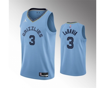 Men's Memphis Grizzlies #3 Jake LaRavia 75th Anniversary Statement Edition Light Blue Stitched Basketball Jersey