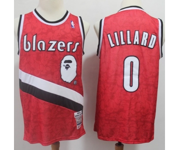 A Bathing Ape Blazers #0 Damian Lillard Red Stitched Basketball Jersey