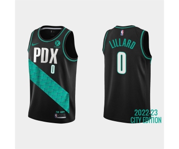 Men's Portland Trail Blazers #0 Damian Lillard 2022-23 Black City Edition Stitched Basketball Jersey