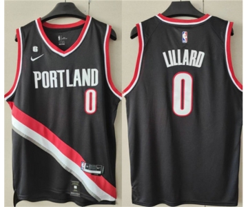 Men's Portland Trail Blazers #0 Damian Lillard Black With No.6 Patch Stitched Basketball Jersey