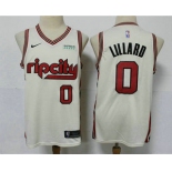 Men's Portland Trail Blazers #0 Damian Lillard Cream 2020 City Edition NBA Swingman Jersey With The Sponsor Logo