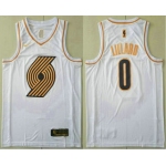 Men's Portland Trail Blazers #0 Damian Lillard White Golden Nike Swingman Stitched NBA Jersey