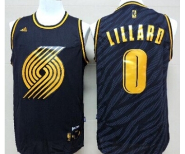 Portland Trail Blazers #0 Damian Lillard Revolution 30 Swingman 2014 Black With Gold Jersey