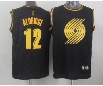 Portland Trail Blazers #12 LaMarcus Aldridge Revolution 30 Swingman 2014 Black With Gold Jersey