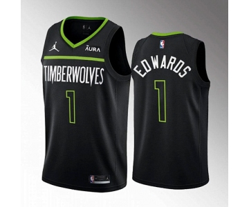 Men's Minnesota Timberwolves #1 Anthony Edwards Black City Stitched Jersey