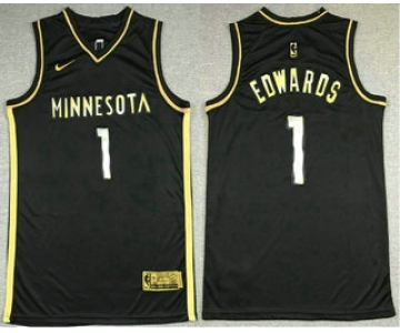 Men's Minnesota Timberwolves #1 Anthony Edwards NEW 2020 Black Golden Edition Nike Swingman Jersey