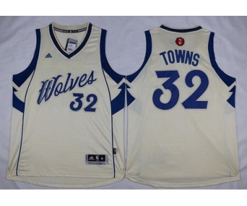 Men's Minnesota Timberwolves #32 Karl-Anthony Towns Revolution 30 Swingman 2015 Christmas Day Cream Jersey