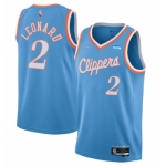 Men's Los Angeles Clippers #2 Kawhi Leonard Light Blue 2021-22 City Edition 75th Anniversary Stitched Basketball Jersey