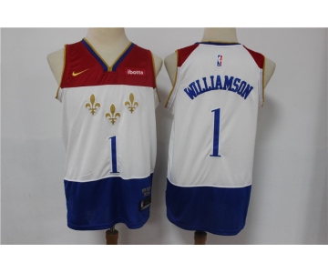 Men's New Orleans Pelicans #1 Zion Williamson White 2021 Nike City Edition Swingman Stitched NBA Jersey With The NEW Sponsor Logo