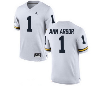 Men's Michigan Wolverines #1 Ann Arbor White Stitched College Football Brand Jordan NCAA Jersey