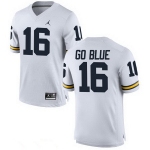 Men's Michigan Wolverines #16 GO BLUE White Stitched College Football Brand Jordan NCAA Jersey