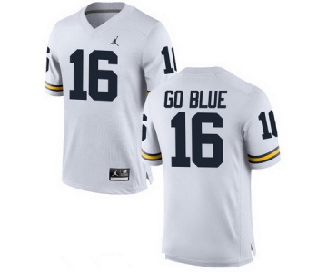 Men's Michigan Wolverines #16 GO BLUE White Stitched College Football Brand Jordan NCAA Jersey