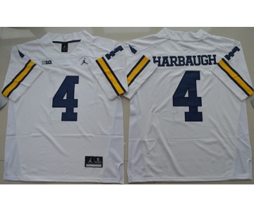 Men's Michigan Wolverines #4 Jim Harbaugh White Stitched NCAA Brand Jordan College Football Jersey