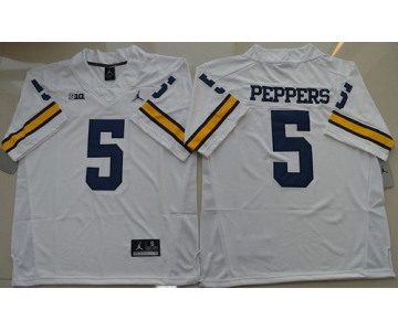 Men's Michigan Wolverines #5 Jabrill Peppers White Stitched NCAA Brand Jordan College Football Jersey