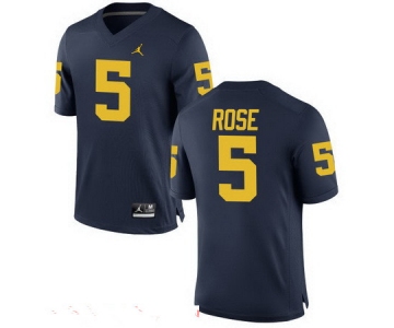 Men's Michigan Wolverines #5 Jalen Rose Retired Navy Blue Stitched College Football Brand Jordan NCAA Jersey