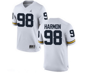 Men's Michigan Wolverines #98 Tom Harmon Retired White Stitched College Football Brand Jordan NCAA Jersey