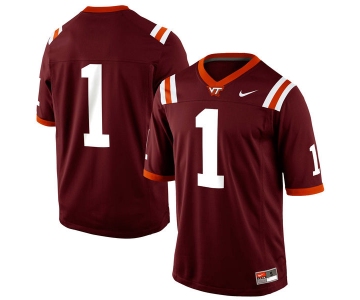 Mens Nike Virginia Tech Hokies #1 Game Football Maroon Jersey