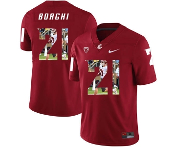 Washington State Cougars 21 Max Borghi Red Fashion College Football Jersey