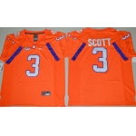 Men's Clemson Tigers #3 Artavis Scott Orange Stitched NCAA Nike 2016 College Football Jersey