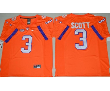 Men's Clemson Tigers #3 Artavis Scott Orange Stitched NCAA Nike 2016 College Football Jersey