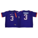 Men's Clemson Tigers #3 Xavier ThomasPurple Stitched NCAA Nike 2019 New College Football Jersey