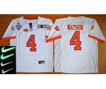 Men's Clemson Tigers #4 Deshaun Watson White 2016 Playoff Rose Bowl Special Event Diamond Quest Jersey