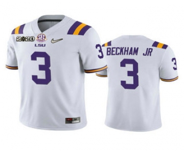 Men's LSU Tigers #3 Odell Beckham Jr. White 2020 National Championship Game Jersey