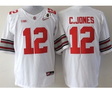 Ohio State Buckeyes #12 Cardale Jones 2015 Playoff Rose Bowl Special Event Diamond Quest White 2015 BCS Patch Jersey