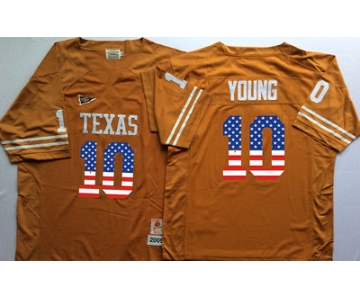 Men's Texas Longhorns 10 Vince Young Orange USA Flag College Jersey