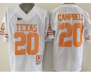 Men's Texas Longhorns #20 Earl Campbell White Throwback NCAA Football Jersey