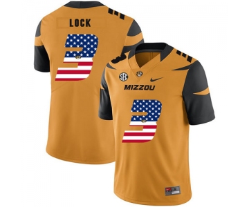 Missouri Tigers 3 Drew Lock Gold USA Flag Nike College Football Jersey