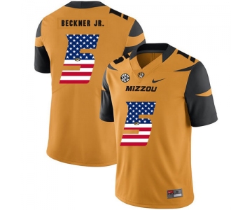 Missouri Tigers 5 Terry Beckner Jr. Gold USA Flag Nike College Football Jersey