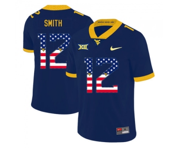 West Virginia Mountaineers 12 Geno Smith Navy USA Flag College Football Jersey