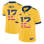 West Virginia Mountaineers 12 Geno Smith Yellow USA Flag College Football Jersey