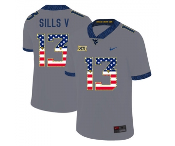 West Virginia Mountaineers 13 David Sills V Gray USA Flag College Football Jersey