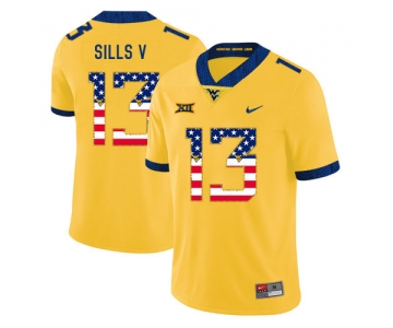 West Virginia Mountaineers 13 David Sills V Yellow USA Flag College Football Jersey