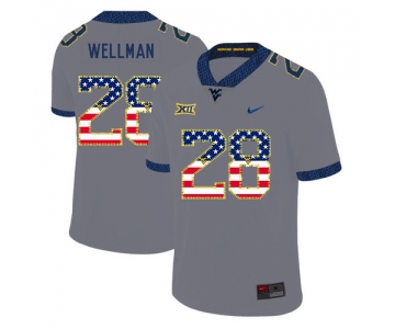 West Virginia Mountaineers 28 Elijah Wellman Gray USA Flag College Football Jersey