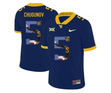 West Virginia Mountaineers 5 Chris Chugunov Navy Fashion College Football Jersey