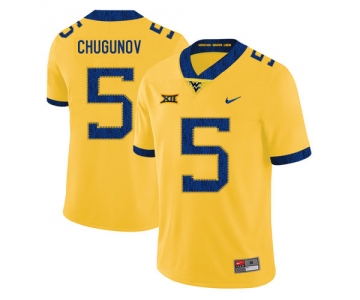 West Virginia Mountaineers 5 Chris Chugunov Yellow College Football Jersey