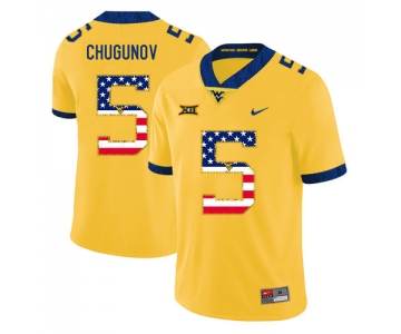 West Virginia Mountaineers 5 Chris Chugunov Yellow USA Flag College Football Jersey