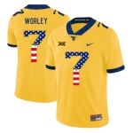 West Virginia Mountaineers 7 Daryl Worley Yellow USA Flag College Football Jersey