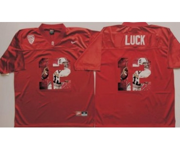 Stanford Cardinal 12 Andrew Luck Red Portrait Number College Jersey